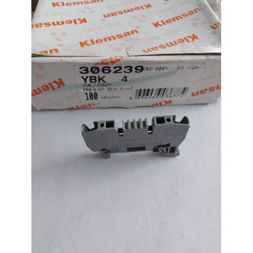 Klemsan 4mm2, Yay bağlantılı, 1 giriş 1 çıkış geçiş klemensi, gri		