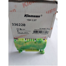 Klemsan 2,5mm2, Yay bağlantılı, iki iletkenli topraklama klemensi, Sarı - Yeşil.		